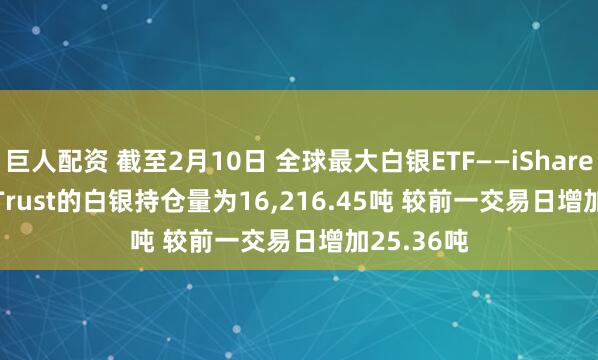 巨人配资 截至2月10日 全球最大白银ETF——iShares Silver Trust的白银持仓量为16,216.45吨 较前一交易日增加25.36吨